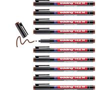 edding 142 M Feutre permanent - marron - 10 stylos - pointe ronde 1 mm - stylo pour écrire sur du verre, du plastique, des films et surfaces lisses - à séchage rapide, résistant aux taches et étanche