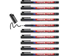 edding 142 M Feutre permanent - noir - 10 stylos - pointe ronde 1 mm - stylo pour écrire sur du verre, du plastique, des films et surfaces lisses - à séchage rapide, résistant aux taches et étanche