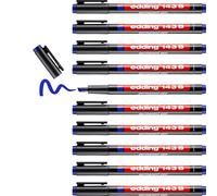 edding 143 B Feutre permanent - bleu - 10 stylos - pointe biseautée 1-3mm - stylo pour écrire sur du verre, du plastique, des films et surfaces lisses -à séchage rapide résistant aux taches et étanche