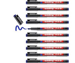 edding 143 B Feutre permanent - bleu - 10 stylos - pointe biseautée 1-3mm - stylo pour écrire sur du verre, du plastique, des films et surfaces lisses -à séchage rapide résistant aux taches et étanche
