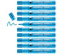 Edding 2000 C Marqueur permanent - bleu clair - 10 stylos - sèche vite | pointe ronde 1,5-3 mm - résiste à l'eau et à l'essuyage - pour carton, plastique, bois, métal - marqueur universel
