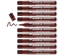 edding 2000 C Marqueur permanent - marron - 10 stylos - pointe ronde 1,5-3 mm - sèche vite - résiste à l'eau et à l'essuyage - pour carton, plastique, bois, métal - marqueur universel