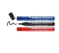 edding 2000 C Marqueur permanent - noir, rouge, bleu - 3 stylos - pointe ronde 1,5-3 mm - sèche vite - résiste à l'eau et à l'essuyage - pour carton, plastique, bois, métal - marqueur universel
