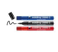 edding 2000 C Marqueur permanent - noir, rouge, bleu - marqueur universel | 3 stylos - pointe ronde 1,5-3 mm - sèche vite - résiste à l'eau et à l'essuyage - pour carton, plastique, bois, métal