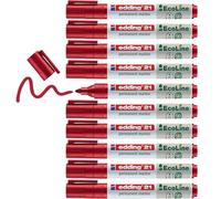 edding 21 EcoLine marqueur permanent - rouge - 10 stylos - pointe ronde 1,5-3 mm - sèche vite - résiste à l'eau et à l'essuyage - pour carton, plastique, bois, métal - marqueur universel