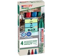 edding 22 EcoLine Marqueur permanent - 90% de plastique recyclé - pointe biseautée 5 mm - Pochette 4 couleurs assorties