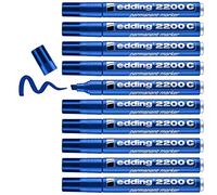 Edding 2200 C Marqueur permanent - bleu - 10 stylos - pointe biseautée 1-5 mm - sèche vite - résiste à l'eau et à l'essuyage - pour carton, plastique, bois, métal - Marqueur universel