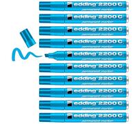 Edding 2200 C Marqueur permanent - bleu clair - 10 stylos - pointe biseautée 1-5 mm - sèche vite - résiste à l'eau et à l'essuyage - pour carton, plastique, bois, métal - Marqueur universel