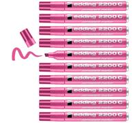 Edding 2200 C Marqueur permanent - rose - 10 stylos - pointe biseautée 1-5 mm - sèche vite - résiste à l'eau et à l'essuyage - pour carton, plastique, bois, métal - Marqueur universel