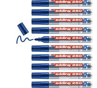 Edding 250 Marqueur pour tableaux blancs - bleu - 10 stylos - pointe ronde 1,5-3 mm - feutre effaçable - pour tableaux blanc, magnétique, mémo et chevalet de conférence - sketchnotes - rechargeable