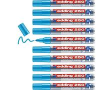 edding 250 Marqueur pour tableaux blancs - bleu clair - 10 stylos - pointe ronde 1,5-3 mm - feutre effaçable - pour tableaux blanc, magnétique, mémo et chevalet de conférence - sketchnotes