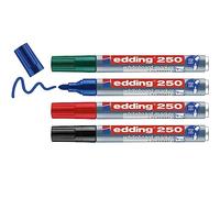 Edding Marqueurs tableau blanc 250 – pointe 1,5–3 mm effaçable – bleu, vert, rouge, noir 4 pcs