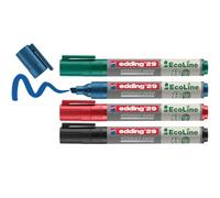 edding 29 EcoLine Marqueur pour tableaux blancs - multi-couleur - étui de 4 stylos - pointe biseautée 1-5mm - pour feutre effaçable - tableaux blanc, mémo et chevalet de conférence - rechargeable