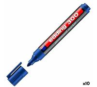 edding 300 Marqueur permanent - bleu - 10 stylos - pointe ronde 1,5-3 mm - sèche vite, résiste à l'eau et aux frottements - pour carton, plastique, bois, métal, verre