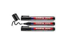 Edding 300 Marqueur permanent - noir - 3 stylos - pointe ronde 1,5-3 mm - sèche vite, résiste à l'eau et aux frottements - pour carton, plastique, bois, métal, verre
