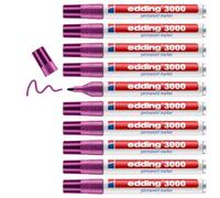 edding 3000 Marqueur permanent - magenta (lilas) - 10 stylos - pointe ronde 1,5-3 mm - sèche vite - résiste à l'eau et à l'essuyage - pour carton, plastique, bois, métal - marqueur universel