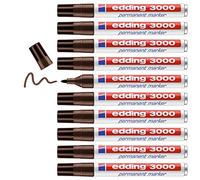 edding 3000 Marqueur permanent - marron foncé - 10 stylos - pointe ronde 1,5-3 mm - sèche vite - résiste à l'eau et à l'essuyage - pour carton, plastique, bois, métal - marqueur universel
