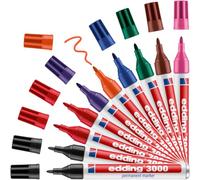 Edding Marqueur permanent 4-3000-10999 boîte 10 multicouleur pointe ronde 1,5-3 mm résistant à l'eau
