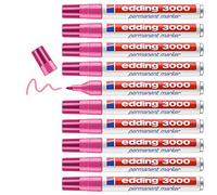 edding 3000 Marqueur permanent - rose - 10 stylos - pointe ronde 1,5-3 mm - sèche vite - résiste à l'eau et à l'essuyage - pour carton, plastique, bois, métal - marqueur universel