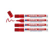edding 3000 Marqueur permanent - rouge - 4 stylos - pointe ronde 1,5-3 mm - sèche vite - résiste à l'eau et à l'essuyage - pour carton, plastique, bois, métal - marqueur universel
