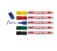 edding 3000 Marqueur permanent - rouge, bleu, vert, jaune, noir - étui de 5 - pointe ronde 1,5-3 mm - sèche vite - résiste à l'eau et à l'essuyage - pour carton, plastique, bois, métal