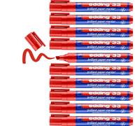 Edding 33 Marqueur papier à encre brillante - rouge - 10 marqueurs permanents imperméables - pointe biseautée 1-5mm - coloris lumineux - stables à la lumière - papier, carton, plastique, métal, verre