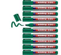edding 330 Marqueur permanent - vert - 10 stylos - pointe biseautée 1-5 mm - sèche vite, résiste à l'eau et aux frottements - pour carton, plastique, bois, métal, verre