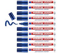 Edding 3300 Marqueur permanent - bleu - 10 stylos - pointe biseautée 1-5 mm - sèche vite - résiste à l'eau et à l'essuyage - pour carton, plastique, bois, métal - Marqueur universel