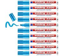 edding 3300 Marqueur permanent - bleu clair - 10 stylos - pointe biseautée 1-5 mm - sèche vite - résiste à l'eau et à l'essuyage - pour carton, plastique, bois, métal - Marqueur universel