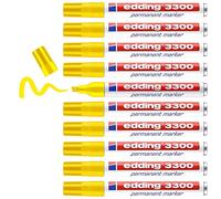 edding 3300 Marqueur permanent - jaune - 10 stylos - pointe biseautée 1-5 mm - sèche vite - résiste à l'eau et à l'essuyage - pour carton, plastique, bois, métal - Marqueur universel