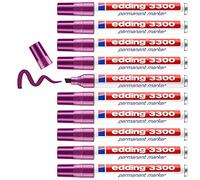 edding 3300 Marqueur permanent - magenta - 10 stylos - pointe biseautée 1,5-3 mm - sèche vite - résiste à l'eau et à l'essuyage - pour carton, plastique, bois, métal - marqueur universel