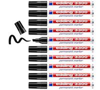 edding 3300 Marqueur permanent - noir - 10 stylos - pointe biseautée 1-5 mm - sèche vite - résiste à l'eau et à l'essuyage - pour carton, plastique, bois, métal - Marqueur universel