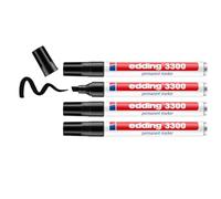 Edding 3300 Marqueur permanent - noir - 4 stylo - pointe biseautée 1-5 mm | sèche vite - résiste à l'eau et à l'essuyage - pour carton, plastique, bois, métal - Marqueur universel