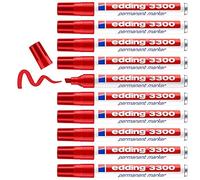 edding 3300 Marqueur permanent - rouge - 10 stylos - pointe biseautée 1-5 mm - sèche vite - résiste à l'eau et à l'essuyage - pour carton, plastique, bois, métal - Marqueur universel