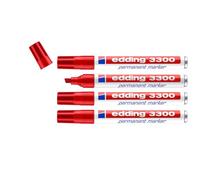 edding 3300 Marqueur permanent - rouge - 4 stylos - pointe biseautée 1-5 mm - sèche vite - résiste à l'eau et à l'essuyage - pour carton, plastique, bois, métal - Marqueur universel
