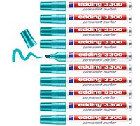 edding 3300 Marqueur permanent - turquoise - 10 stylos - pointe biseautée 1-5 mm - sèche vite - résiste à l'eau et à l'essuyage - pour carton, plastique, bois, métal - Marqueur universel