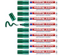 edding 3300 Marqueur permanent - vert - 10 stylos - pointe biseautée 1-5 mm - sèche vite - résiste à l'eau et à l'essuyage - pour carton, plastique, bois, métal - Marqueur universel