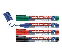 Edding 360 Marqueur pour tableaux blancs - multi-couleur - étui de 4 stylos - pointe ronde 1,5-3 mm - feutre effaçable - pour tableaux blanc, magnétique, mémo et chevalet de conférence - rechargeable
