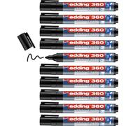 Edding 360 Marqueur pour tableaux blancs - noir - 10 stylos - pointe ronde 1,5-3 mm - feutre effaçable - pour tableaux blanc, magnétique, mémo et chevalet de conférence - sketchnotes - rechargeable