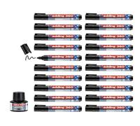 Edding 360 Marqueur pour Tableaux Blancs - Noir - Boîte de Recharge de 20 Stylos - Pointe Ronde 1,5-3 mm - Feutre Effaçable - pour Tableaux Blanc, Mémo et Chevalet de Conférence - Rechargeable