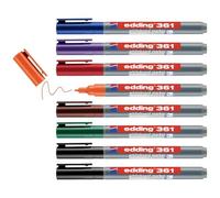 edding 361 Marqueur pour tableaux blancs - multi-couleur - étui de 8 stylos - pointe ronde 1 mm - feutre effaçable - pour tableaux blanc, magnétique, mémo et chevalet de conférence - rechargeable