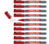 Edding 361 Marqueur pour tableaux blancs - rouge - 10 stylos - pointe ronde 1 mm - feutre effaçable - pour tableaux blanc, magnétique, mémo et chevalet de conférence - sketchnotes - rechargeable