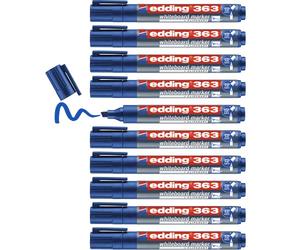 edding 363 Marqueur pour tableaux blancs - bleu - 10 stylos - pointe biseautée 1-5 mm - feutre effaçable - pour tableaux, blanc, magnétique, mémo et chevalet de conférence - sketchnotes - rechargeable