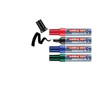 Edding 365 Marqueur pour tableaux blancs - Noir, rouge, bleu, vert - Étui de 4 - Pointe biseautée 2-7 mm - pour tableau blanc, verre, ardoise - s'efface à sec sans laisser de trace, ne sèche pas