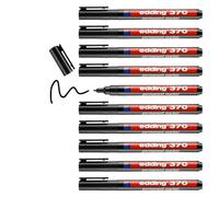 edding 370 Marqueur permanent - Noir - 10 stylos - Pointe ronde fine 1 mm - Imperméable, sèche vite - Marqueur polyvalent universel - pour carton, plastique, bois, métal, verre, pierre, toile