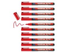 edding 370 Marqueur permanent - Rouge - 10 stylos - Pointe ronde fine 1 mm - Imperméable, sèche vite - Marqueur polyvalent universel - pour carton, plastique, bois, métal, verre, pierre, toile