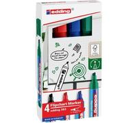 Edding 383 Marqueur Pour Chevalets - Étui De 4 - Noir, Rouge, Bleu, Vert - Pointe Biseautée 1-5 Mm - Marqueur Pour Écrire, Dessiner Et Marquer Sur Du Papier Pour Tableau De Conférence - Ne Déborde Pas