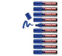 edding 390 Marqueur permanent - Bleu - 10 stylos - Pointe biseautée épaisse 4-12 mm - Imperméable, sèche vite - Marqueur polyvalent universel - pour carton, plastique, bois, métal, verre, toile