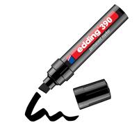 Edding 390 Marqueur permanent - Noir - 1 stylo - Pointe biseautée épaisse 4-12 mm - Imperméable, sèche vite - Marqueur polyvalent universel - pour carton, plastique, bois, métal, verre, pierre, toile
