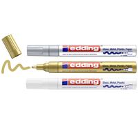 Edding 4-750-3-999 Marqueur peinture or (métallisé), argent (métallisé), blanc métallique 2 mm, 4 mm